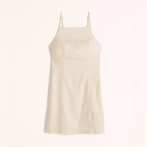 Linen-Blend Boatneck Low Back Mini Dress XL